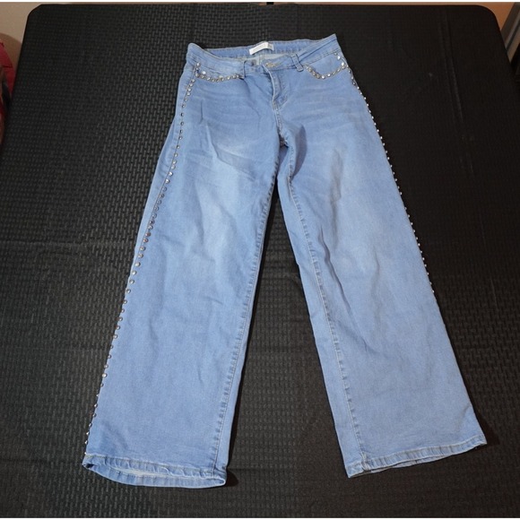 Angels of Difference Womens Studded Wide Leg Jeans Light Wash Blue Size 10/30 - Picture 1 of 9